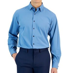 Alfani Men's Regular Fit Travel Ready Solid Dress Shirt - Quiet Harbor Blue